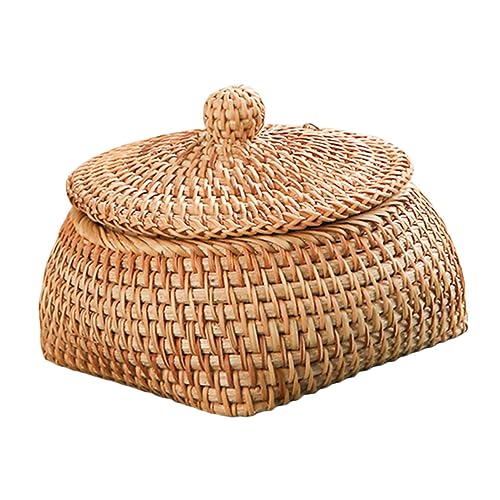 Cabilock 1pc Sundries Storage Box Cosmetic Basket Wicker Woven Basket Bread Basket with Lid Storage Bins for Toys Woven Storage Bins Food Basket Baskets Autumn Vines Light Brown