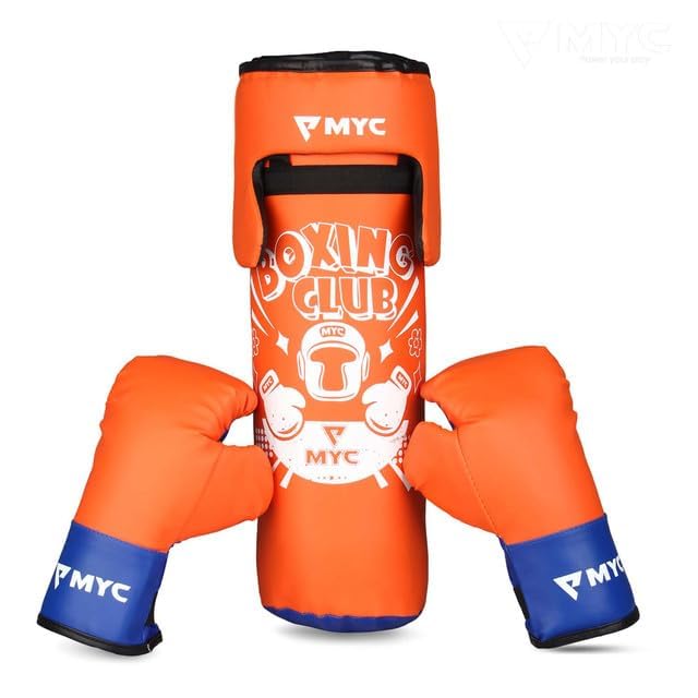 Image of MYC Club Pack of 4 Kids Punching Bag Boxing Kit Set for Karate | Bounce-Back Martial Arts Bag for Boys & Girls (Age 4-10 Year) (Orange)