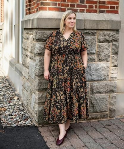 Image of TIYOMI Women Plus Size Dress Boho V Neck Short Sleeve Beach Maxi Dresses Floral /Stripe /Leaves /Lemon XL-5XL