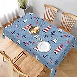 LoLo UoUo Yacht Fish Ocean Table Cloth Red Beacon Anchor and Helm Ocean Sailing Lighthouse 52 x 70 Rectangle Polyester Tablecloth for Dining Kitchen Outdoor Picnic Camping Party Wedding Event Washable