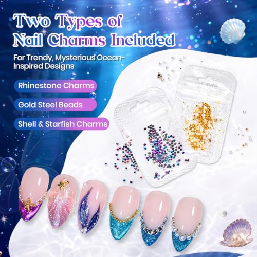 Image of Beetles Siren Song Cat Eye Gel Nail Polish Set, 6 Colors 9ml Fall Gel | Blue Purple Magnetic Gel Polish Kit with Cat Eye&Water Ripple Magnets Stick Nail Charms Soak Off UV Nail Art Gift for Women
