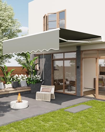 IDEALHOUSE 13'X10' Retractable Awning -Heavy Duty Waterproof Retractable Patio Awning, UV Protection, Adjustable Angle, Hand Crank - Ideal for Deck, Balcony, Porch