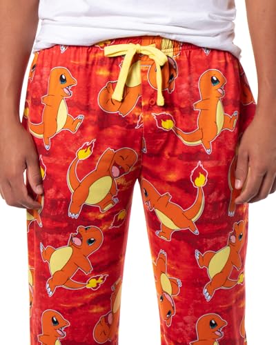 Mad Engine Pokemon Mens Charmander AOP Fire Type Adjustable Waistband Sleep Bottom Lounge Pajama Pants3