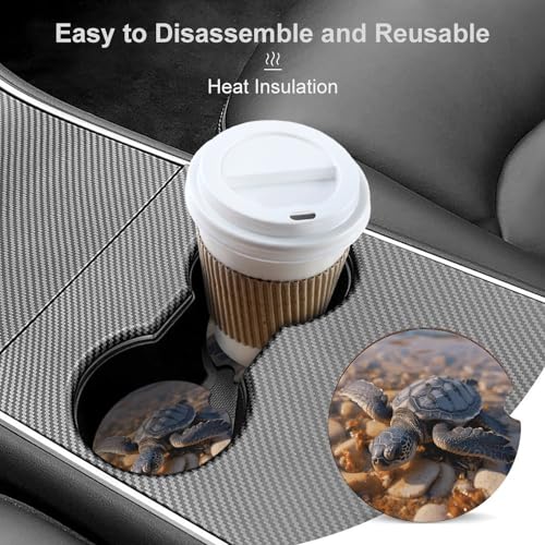 Portavasos para auto de madera con dibujo tortuga miniatura 4