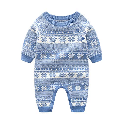 Ding-dong Baby Boy Girl Long Sleeve Cotton Knitted Snowflake Romper(Blue,18-24M)
