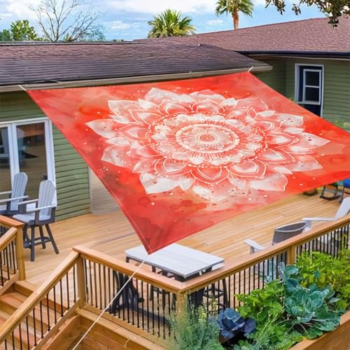 Hiseng Sonnensegel Wasserdicht, Sonnensegel Markise Tarp mit 4 Seilen Mandala Stil Rechteckig Quadratisch UV Schutz 95% Atmungsaktiv Sonnenschutz Windschutz für Outdoor (Rot,1.8x1.8m)