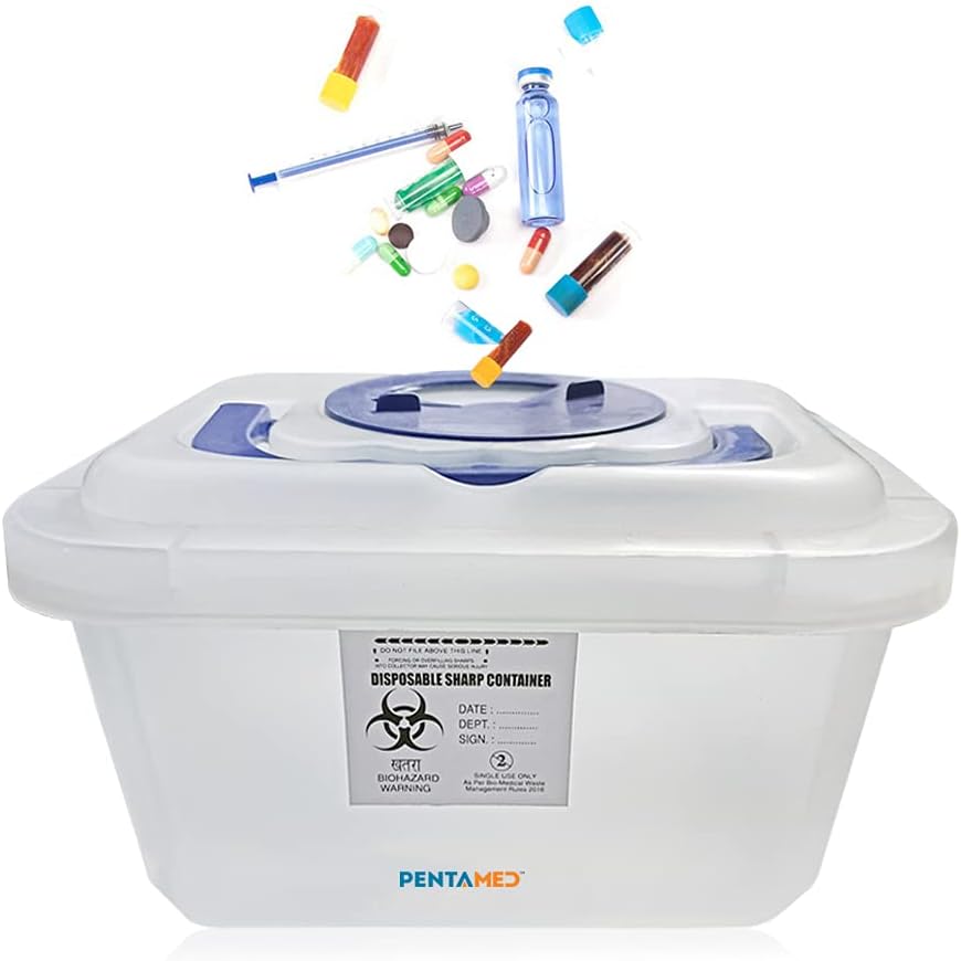 PENTAMED Sharps Containers | Bio-hazard | Bio-Medical Sharps Container Puncture Proof Box (1.5 | 3.5 | 5.5 Liters) (3.5 Liter)