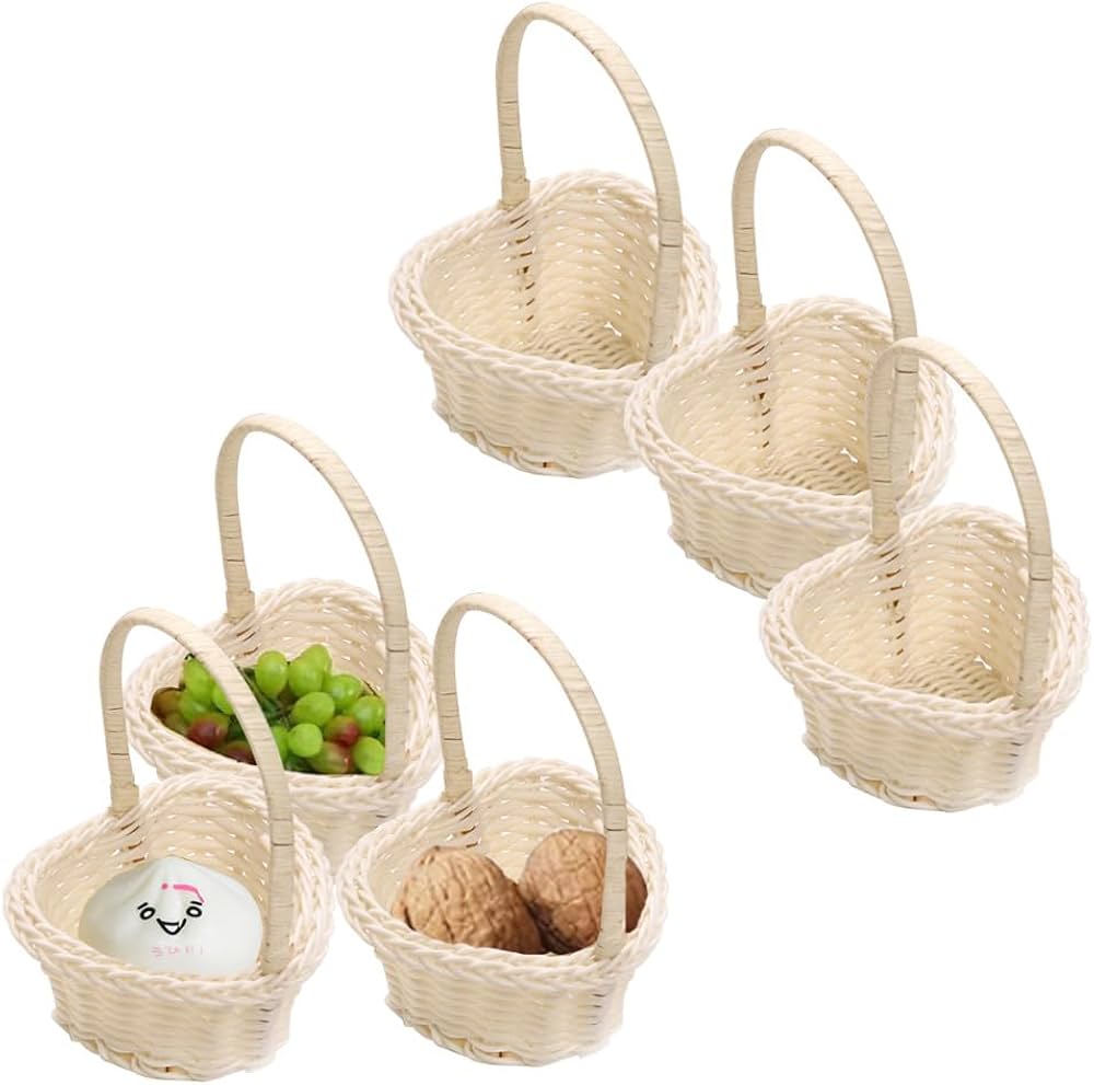 Corbeilles Osier Avec Anse - Lot De 2 - 19x15x8 Cm - Décoration Mariage Campagne