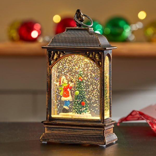 Marco Paul 13cm LED Christmas Tree Snow Globe Decoration Battery Operated Glitter Shaker Light Up Indoor Lantern Ornament Festive Holiday Home Décor Display — image 1