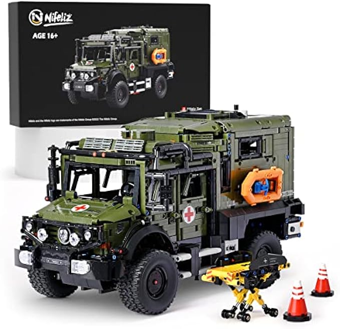 Nifeliz Off-Road Ambulance Truck, Military Emergency Car Model Toy, Army Vehicle Building Set for Adult Gift Giving (3,850 Pieces)