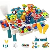 VoyageView、レゴゲームテーブル、学習パズル、多機能組み立て、コンビネーションテーブル、子供用テーブルと椅子 (パステルブルー,262 個の積み木) [並行輸入品]