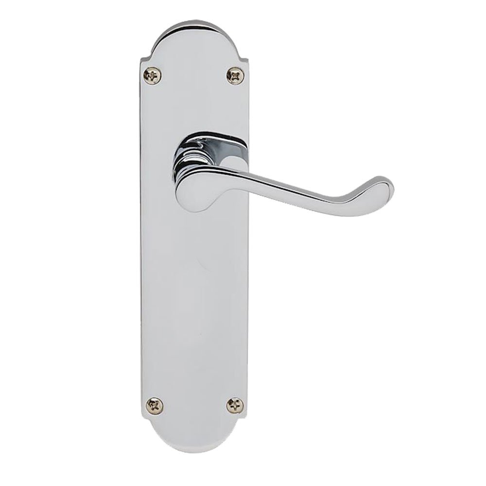 8" Victorian Scroll Lever Latch Door Handle on Backplate - Polished Chrome (Lock)