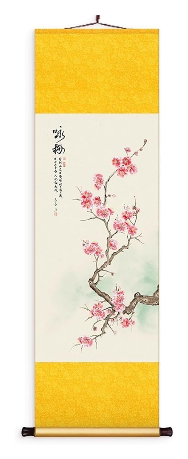 Chińskie malarstwo z motywem kwiatów i ptaków, elegancka orientalna dekoracja ścienna z jedwabiu na tło korytarza, gotowa do powieszenia na prezent(Yellow B,40L x 128W cm)