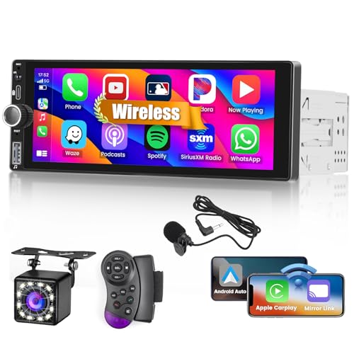 Hikity Autoradio 1 Din Carplay Android Auto Wireless, 6,86 Pollici Touch Screen Radio GPS Schermo Auto Stereo con Bluetooth Mirror Link WIFI FM/RDS/USB/DVR/SWC+Telecamera Posteriore