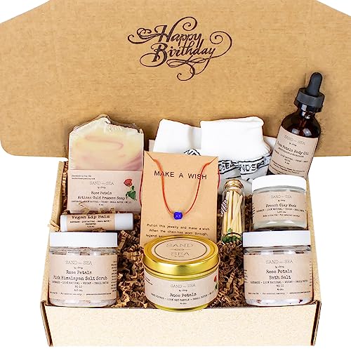 Birthday Gift Baskets for Women, Handmade Rose Petals Gift Box, Natural Relaxing Spa Self Care Package 10 Pc, Spa Gifts for Women, Gift Basket for Women, Birthday Box, Women Birthday Gift Ideas