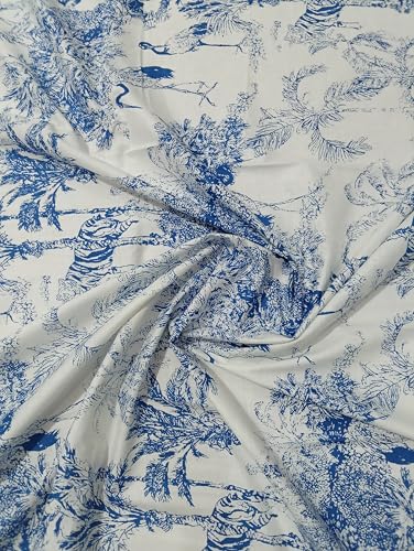 Image of Doraya Pure Cotton Dress Making Fabric Sanganeri Print Jaipuri Hand Block Printed Unstitched Dress Material for Women Blouse /Plazzo,Kurti /Lehenga Piece Womens 43 inch Inches Width (Blue 5, 2.5 Meter)