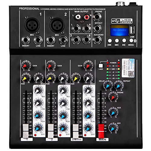Depusheng HT4 Professional 4 Channel USB Jack Portable Audio Mixer Bluetooth Live Studio