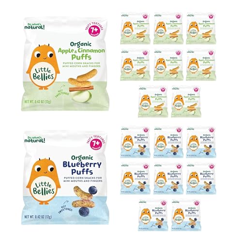 Little Bellies Organic Puffs Variety Pack Blueberry & Apple and Cinnamon (Pack of 18)