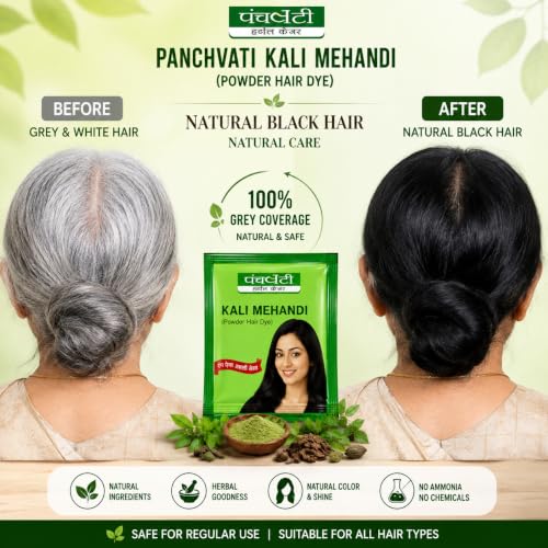 Image of Panchvati Herbals Black Mehandi with Herbal Henna For Men & Women (10g, in one pouch) Pack of 5 in one box,250 Gm.