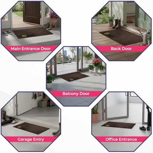 Image of HOKIPO Main Door Entrance Mat for Home, Non-Slip Rubber Backing Entry Door Mat, Large 45x75 cm, Sunflora - Brown (IN-1066-BR)
