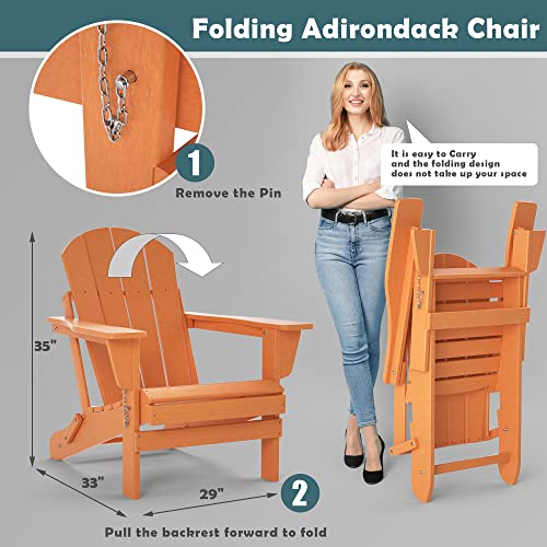 TORVA Adirondack Stuhl aus recyceltem Kunststoff, HDPE, zusammenklappbar, für den Außenbereich, Terrassenstühle, Rasenstuhl, wetterbeständig, Adirondack Stuhl, Orange, EIN