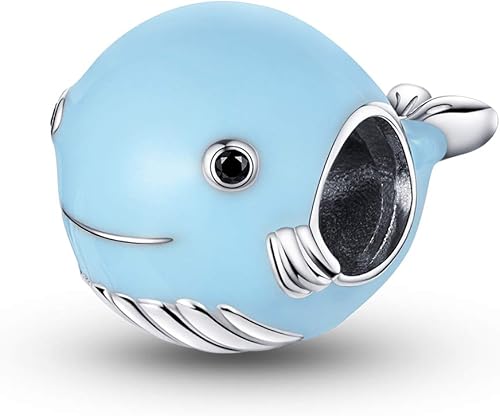Pulseras Pandora Charm para mujer, plata de ley 925 con diseño de animales del océano (rabo - ballena azul), Cristal Esmalte, plateado