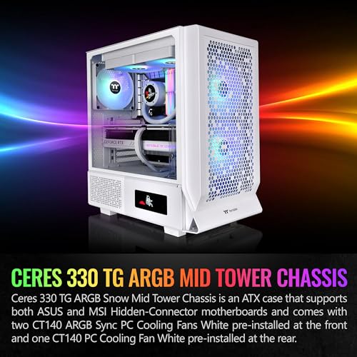 Ceres 330 TG ARGB Snow Mid Tower E-ATX Case Supports Hidden-Connector Motherboard; Preinstalled 2 x CT140 ARGB Fans; Rotational PCIe Slots; CA-1Y2-00M6WN-01; 3 Year Warranty by Thermaltake - Used condition - Image 2