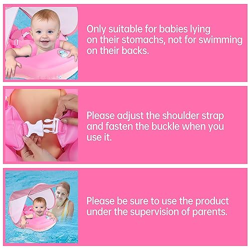 Doctor Dolphin Baby Pool Float With Tail Inflatable Baby Swimming Float With Sun Canopy (Pink, L) #TOP3