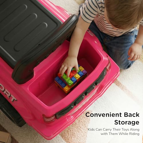 Image of Baybee Nitro Ride on Cars for Kids | Portable Ride on Jeep with High Backrest & Toy Storage | Baby Push Ride ons Toys Car with Music & LED Light | Outdoor Kids Cars for 1 to 3 Years Boy Girl (Pink)