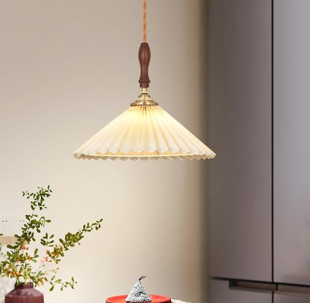 Lustre suspension japonaise en bois noble et tissu haut de gamme
