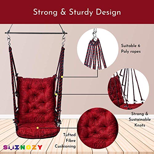 Image of Swingzy Make in India, Single Seater Soft Leather Velvet Hanging Swing for Adults,Swing for Indoor /Outdoor, Home, Balcony & Garden, 200 Kgs Weight Capacity (Red, Free Hanging Accessories)(Cotton)