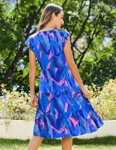 Image of ZEAGOO Womens Summer Casual Dresses Ruffle Sleeve V Neck Midi Dress Flowy Tiered Dress with Pockets Boho Sundresses