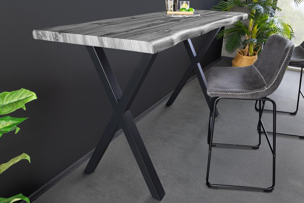 Riess Ambiente Industrial Bartisch WILD - 120cm - grau schwarz - Wildeichen-Design Metall X-Gestell