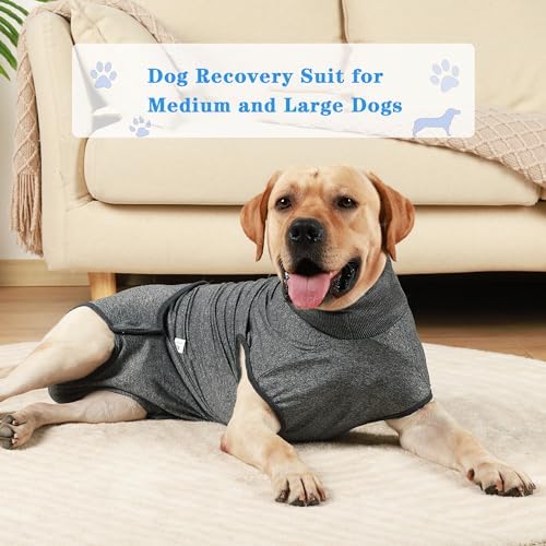 Niuoppy Dog Recovery Suit Onesie, Dog Surgery Recovery Suit with 2 Diaper Pads, Dog Medical Suit, Dog Body Skin Wounds Protector (Grey, XL)