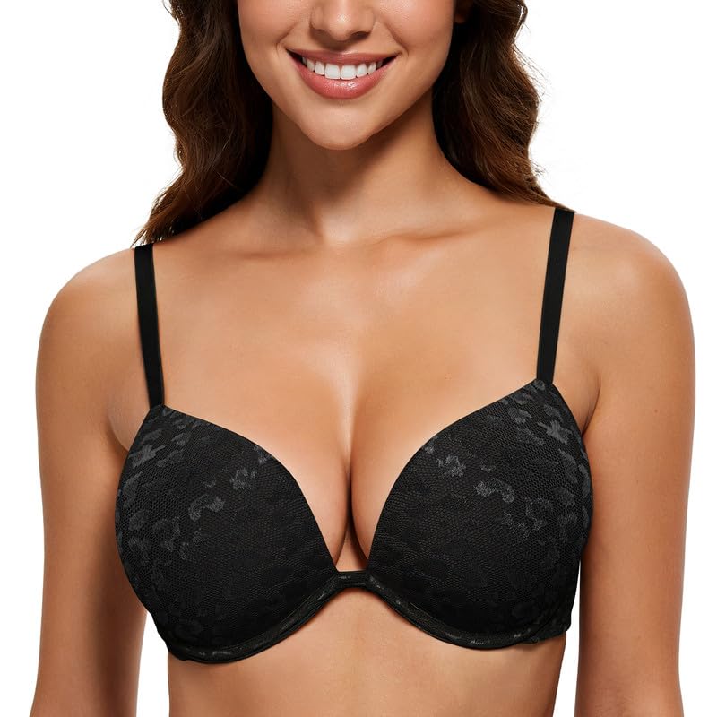 Wingslove Damen Super Push Up BH mit Bügel Extrem Gepolstert Maximizer für Kleine Brüste Nachtschwarz 80E