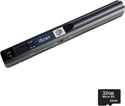 Portable Scanner with 32G SD Card, 900DPI JPG PDF Format Portable Handheld Scanner, AA Battery Not Included USB Transfer Colour A4 Document Scanner for Business Photo Receipts Books Black