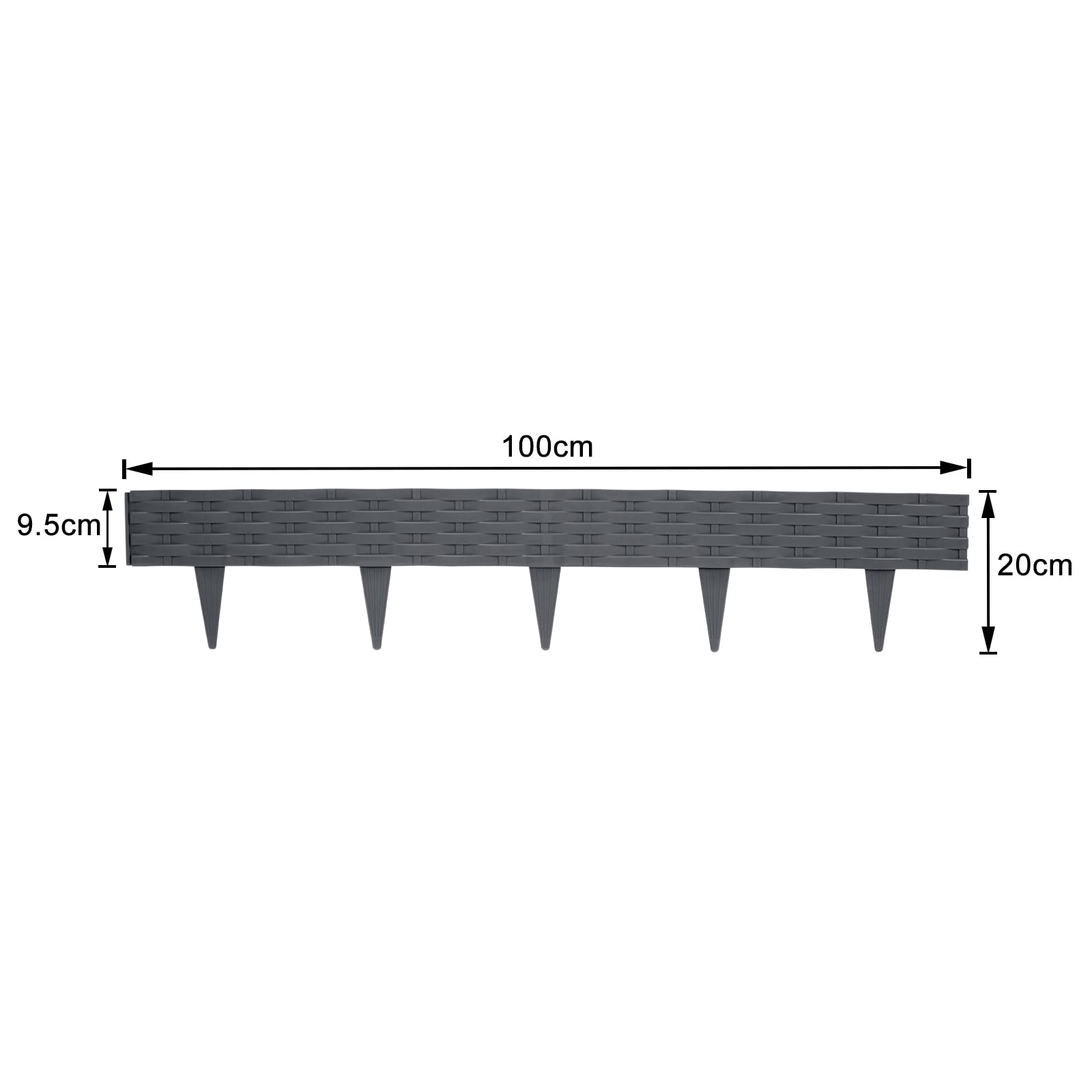Froadp 100cm Imitación de Ratán Delimitadores de Bordes para Jardín, Borduras de Cama Flexible de Plástico, Bendable Vallas de Césped para Parterres, Empalizadas Bordillos (30 Piezas, Antracita)
