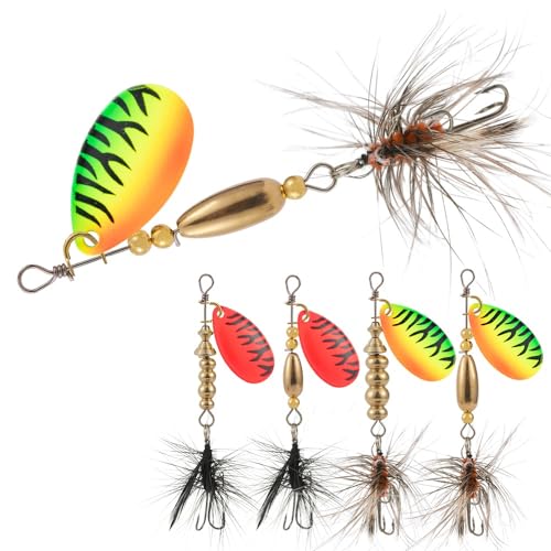 Trout Lures Fly Trout Spinners, Rooster Bait Tail Trout Fishing Lures for Bass Salmon Pike, Fishing Spinner Kit Smallmouth Bass Lures Spinner for Lake River Fishing with Tackle Boxes (1/8oz-5PCS)