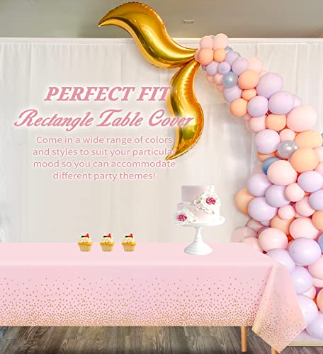 8 Pack Plastic Tablecloths For Rectangle Tables,54" X 108" Pink Disposable Waterproof Party Table Cloths Pink And Gold Dot Confetti Table Covers For Parties Picnic Baby Shower Birthday Anniversary #TOP5
