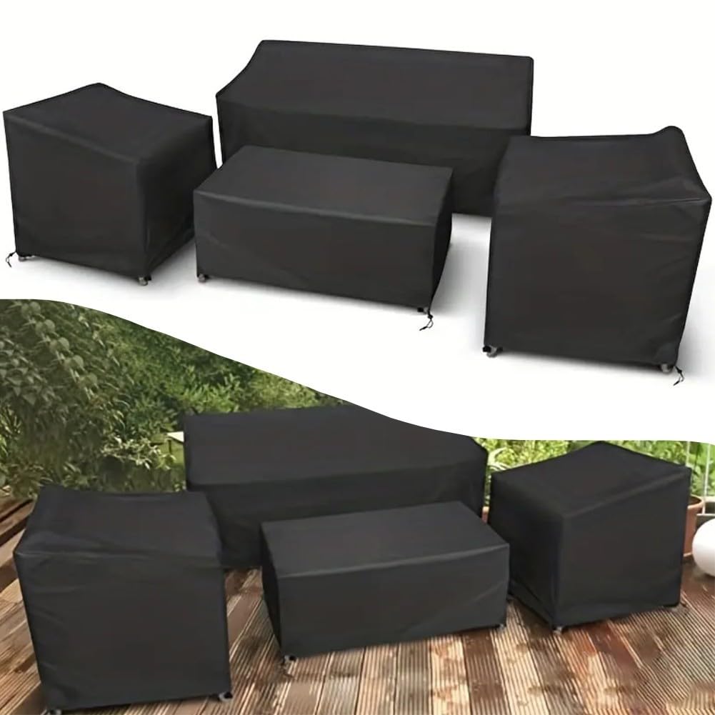 Lot de 4 housses de meubles d'extérieur en tissu Oxford 210D imperméable à l'eau et à la poussière avec cordons de serrage réglables et sangles de fermeture à clic
