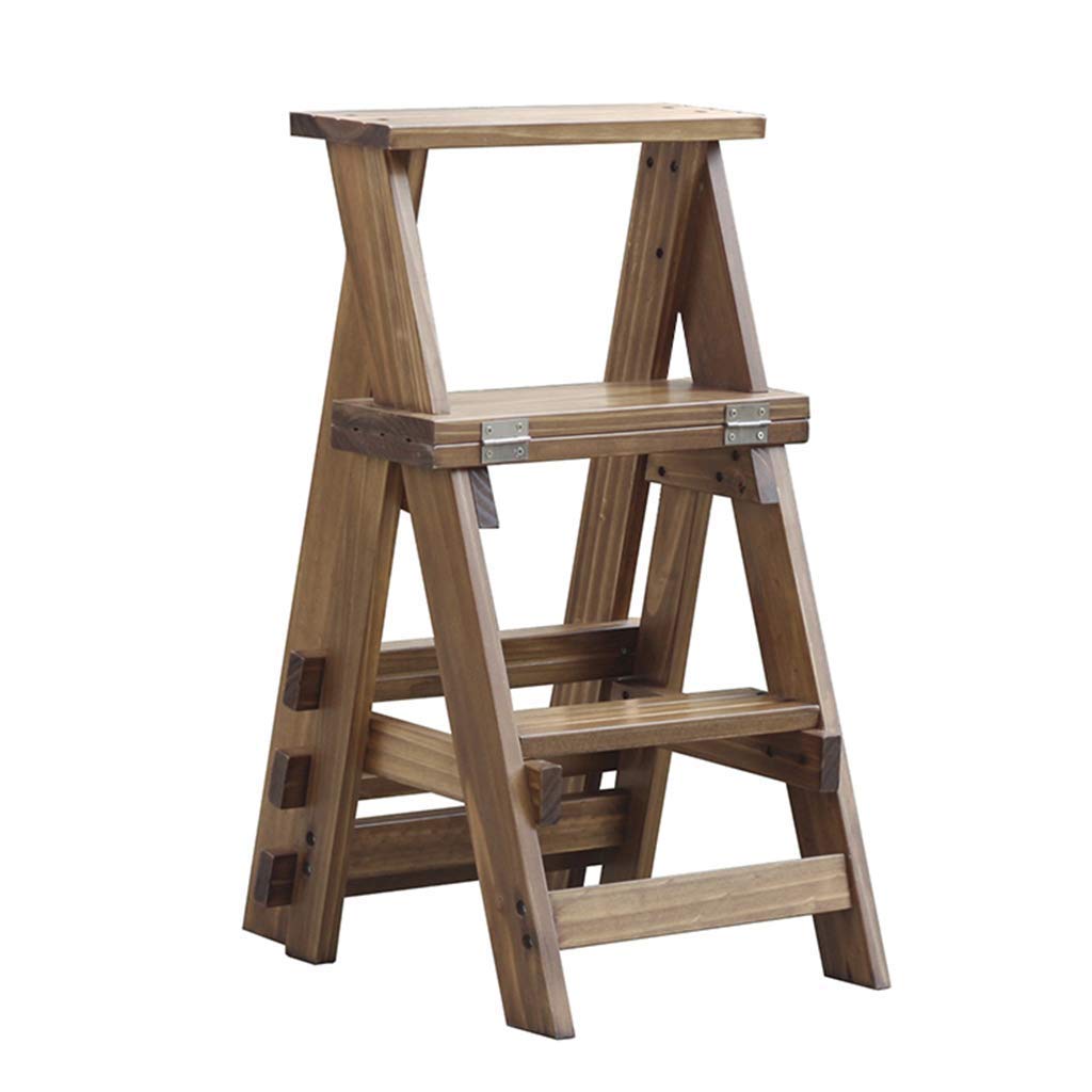 ZGYOZMNG Step Stools Folding 4 Step Wooden Ladder Stool, Portable Solid Wood Flower Shelf Step Chair Stool Indoor Ascend Stepladder,150kg Capacity