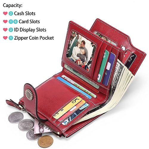 Personalized Customized Small Wallet,Engraved Name Leather Wallets Bifold Card Holder RFID Blocking with Zipper Coin Pocket Purse For Women (Wax-Red)3
