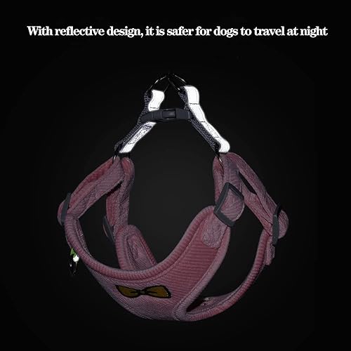 Miniatura 4 de Juego de arnés reflectante y correa para perro, ajustable, suave, lindo, sin tirones, chaleco para cachorros, para razas medianas, gatos, gatitos,