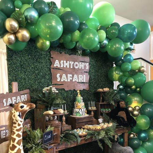 Image of Funhot Green Balloons Set, 60 Pcs Green Gold White Balloons, 12 Inch Dark Green Emerald Green Lime Green Metallic Gold Latex Balloons for Jungle Forest Birthday Baby Shower Wedding Party Decorations