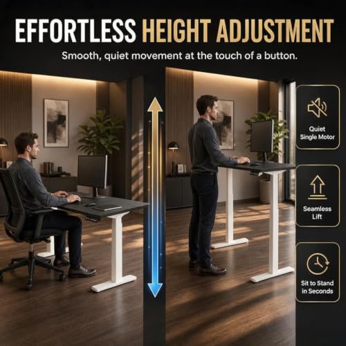 Image of Lite Series 120x75cm Electric Standing Desk with Black Tabletop | Adjustable Height Workstation | Anti-Collision | 3Memory Presets | Heavy-Duty Frame | Free Installation Included| White Frame