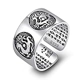 [NKONTYOURE] 仏教般若心経サンスクリット蓮オープンリング女性男性ギフトヴィンテージ花指輪ファッションパーティージュエリーギフト