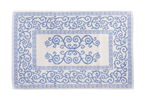 HomeLife – Alfombra de baño Rectangular de algodón [Dimensiones: 60x90] – Alfombrilla para Ducha de Calidad Fabricada en Italia y Lavable en Lavadora – Decoración barroca, Azul Claro
