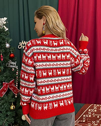 Red Reindeer Stripe Fair Isle Christmas Sweater for Women - Image 5