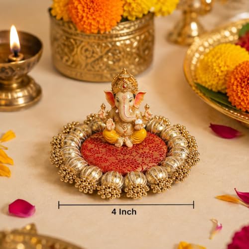 Image of SATYAM KRAFT 6 Pc Handmade Jhumki Platter (4 Inch) with Gota Patti & Golden Moti | Ganpati & Janmashtami Decoration, Festive Home Decor, Pooja Setup, Table Centerpiece & Gifting Item
