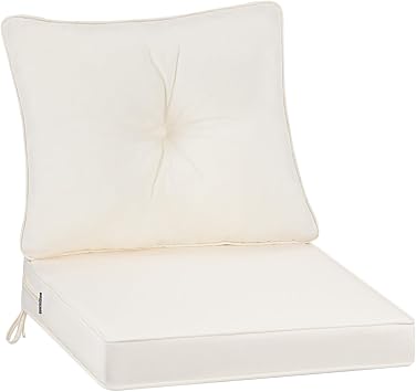 Outdoor Garden Chair Cushion with Backrest, 7cm Thick Waterproof Patio Seat Pad for Low-Back Sofa Chairs, Replacement Garden Furniture Cushion with Ties, 50 x 50cm, Beige